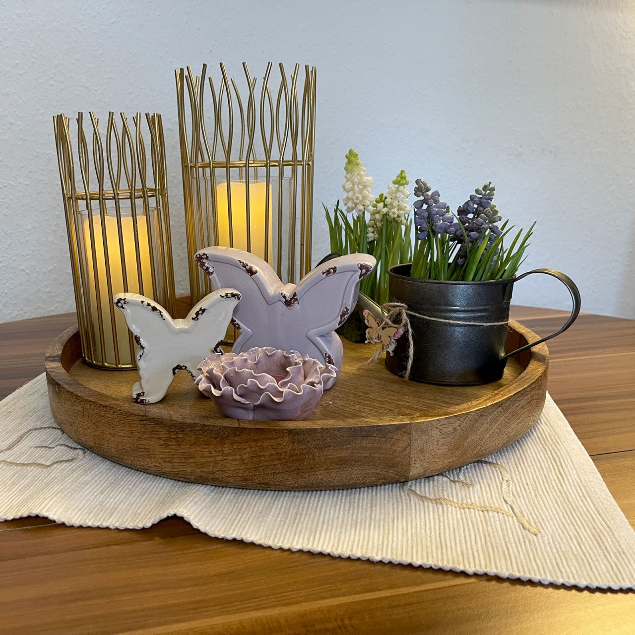 SVJ Windlichten Rond - 12 x 12 x 25 cm - Aluminium - Goud - Set van 2