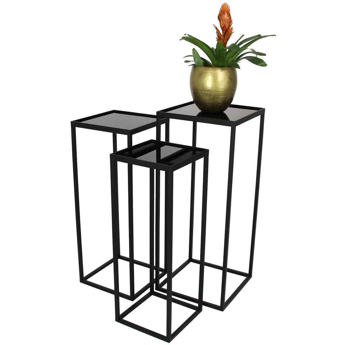 SVJ Home Decorations Mensa Tafelset - 31x31x75cm - Metaal Glas - Zwart