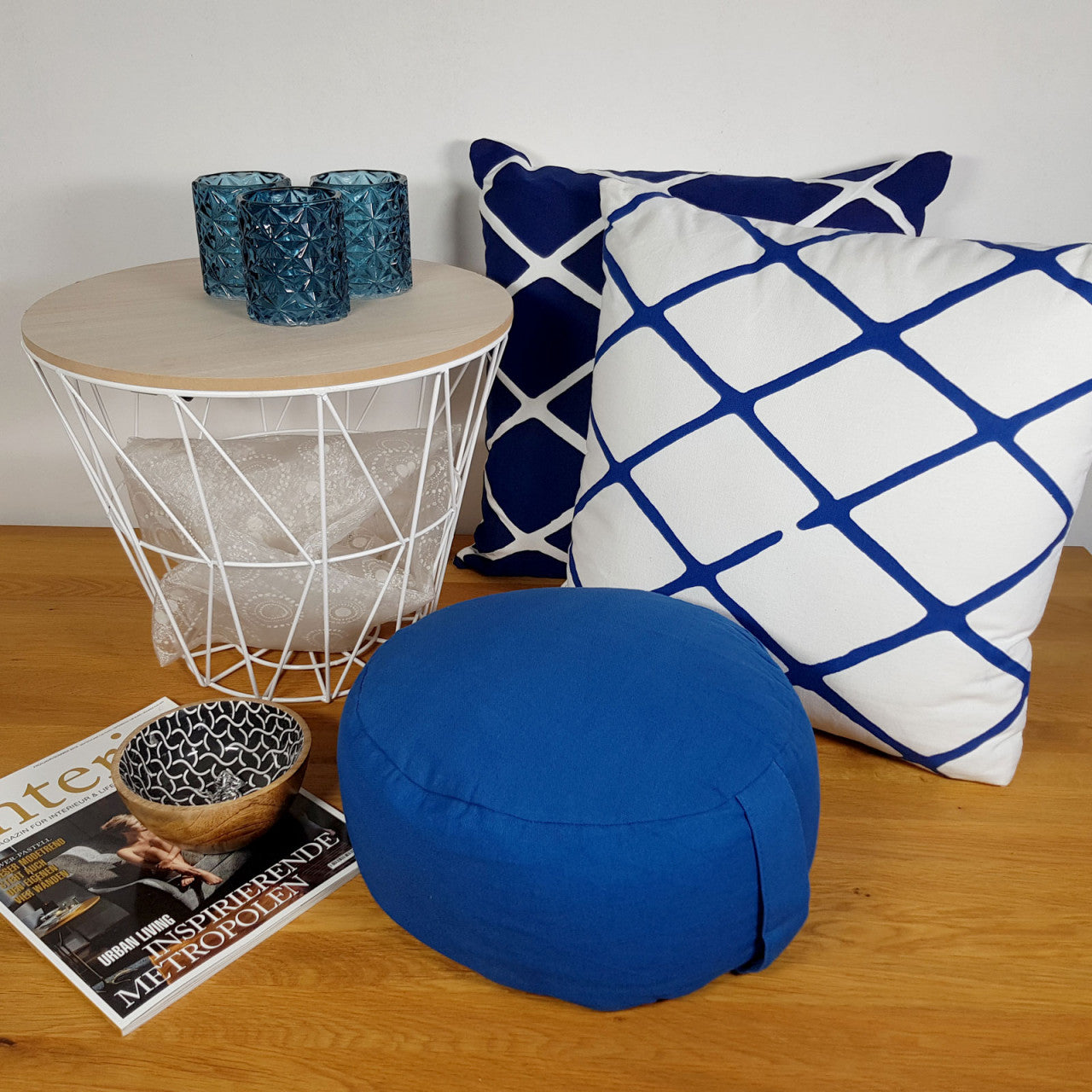 SVJ Yogakussen Rond - 31 x 31 x 16 cm - Katoen - Blauw